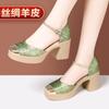 Aomanlin Nuevo Cheongsam Chino Zapatos de Pasarela Estilo Nacional Retro Plataforma de Fondo Grueso Tacón Alto Sandalias de Tacón Grueso con Hebilla para Mujer