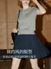 Suéter Suave Ceroso de Manga Corta para Mujer Primavera/Verano 2025 Nuevo Estilo Academia Bordado con Letras Camisa Corta