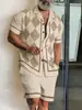 Moda Transfronteriza Temu Casual para Hombre Nuevo Conjunto de Dos Piezas Camisa de Manga Corta con Cuello Campana Estampado 3D y Pantalones Cortos Cómodo