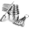 Conjunto de 13 Peças de Copos e Colheres Medidoras de Aço Inoxidável Transfronteiriço com Placa de Escala, Utensílios de Cozinha, Venda Direta para Conjunto de Ferramentas de Panificação Caseira