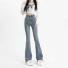 Calça Reta Modeladora Cintura Alta plus size Estilo Hong Kong Chique Retrô Rasgado Micro Flare Jeans Feminino Outono Inverno Novo