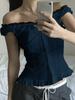 Kaikuo Comercio Transfronterizo 2026 Primavera/Verano Camiseta Estilo Francés con Retazos Abotonados, Top Adelgazante con Ceñido a la Cintura Estilo Hot Girl para Mujer