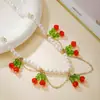 Colar de Pérolas Novo Estilo, Pingente de Cereja Fresco e Doce, Corrente para Clavícula de Contas Tecida à Mão, Atacado de Joias de Contas