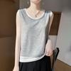 Camisola de punto de cuello redondo Worsted 2025 Primavera y Verano Nuevo Color a juego Sin mangas Jersey Camiseta base Falso dos piezas Mujer