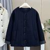 Chaqueta de Algodón Ligera Informal de Moda Estilo Coreano Talla Grande Sin Cuello Puño a Cuadros Chaqueta Cálida para Chica Gorda de 100 kg 8653