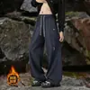 Pantalones impermeables forrados de polar para otoño e invierno, pantalones de trabajo rectos holgados de moda para hombre, pantalones casuales gruesos