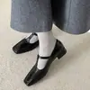 Zapatos Casuales de Cuero Versátiles para Mujer con Tacón Bajo, Hebilla, Tacón Cuadrado, Piel Genuina Marrón, Boca Baja, Adecuados para Todas las Estaciones, Zapatos de Caña Baja