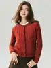 Cárdigan de punto Kangbaolai ~ 25% seda de morera, 75% cachemira, chaqueta suéter de ganchillo calado de cuello redondo para mujer