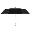 Paraguas de goma negro con veta de madera de 8 huesos, tres pliegues, protector solar, pequeño, fresco, manual, de doble propósito, con logotipo personalizado, al por mayor