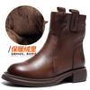 Jin Bukang Otoño e Invierno Nuevas Botas de Suela Suave Estilo Británico Botas Martin Vintage para Mujer Forradas de Lana Cuero Suave Engrosado Cuero Marrón