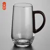 Taza de Vidrio con Mango de Madera Taza para Beber de Oficina Transparente Resistente al Calor Taza para Té Verde para Hombres y Mujeres
