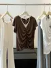 Conjunto de Camiseta de Manga Corta con Cuello Halter Estilo Puro Deseo para Mujer, Nuevo Diseño de Verano con Color Contrastante y Top plisado ajustado