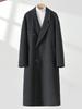 Abrigo de Lana de Oveja Doble Cara para Hombre, Largo por Encima de la Rodilla, Doble Botonadura, Holgado, Estilo Coreano, Gabardina de Lana, Longitud Media
