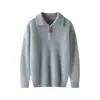 Suéter infantil de malha de lã com zíper parcial, camisa básica gola polo para meninos e meninas, suéter liso simples e estiloso para crianças mais velhas