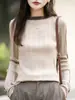 Suéter de Tricô Color Block Off-Shoulder Estilo Francês para Mulheres, Novo Modelo 2026, Slim Fit, Suéter Básico Elegante e Estiloso