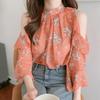 Camisa Floral Estilo Francês Verão Feminino Design Sense Nicho Barriga Cobrindo Ombro Vazamento Super Fada Chiffon Camisa Western Style Sweet Top