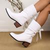 Otoño e Invierno Nuevas Botas de Moda con Flecos de Caña Media y Tacón Bajo para Mujer, Moda Madura, Botas de Cuero Suave de Talla Grande, Botas para Mujer de Comercio Exterior