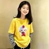 Camiseta Patchwork de Manga Longa para Meninas Estilo Primavera e Outono 2026 Nova Outono Top Casual de Algodão Puro para Crianças de Média e Idade Roupas de Outono