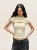243255ins Parche de Botones Estilo Europeo Ropa para Mujer Verano Nuevo Sexy Hombro Descubierto Ajustado Color Sólido Top