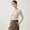 Camiseta básica de punto de cuello redondo 100% cachemira pura sin costuras para mujer, nuevo suéter interior cálido de manga larga para otoño e invierno