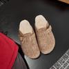 Zapatos Birkenneth forrados de felpa, medio arrastre, suela plana, punta cubierta, Mao Mao, zapatos de una sola capa para mujer, 2024, nuevo calzado de exterior, otoño e invierno, cuero genuino, zapatos Birkenneth