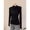 Em Estoque~ Camisa Base Feminina de Meia-Gola para Primavera, Camiseta Tendência com Mangas Longas, Top Único e Bonito