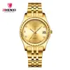 Reloj de Pareja Calendario de Negocios Dawn con Correa de Acero y Diamantes en Oro Verde, Transmisión en Vivo Transfronteriza, Venta al por Mayor de Fabricante, Relojes de Pareja para Hombre y Mujer
