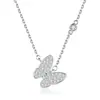 Prata de lei S925, colar de borboleta totalmente cravejado de diamantes, corrente para clavícula feminina, moderno e elegante, com um design único e refinado, perfeito para o verão