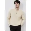 Suéter de Punto a Rayas de Manga Larga con Cuello Henley Abotonado para Hombre, Estilo Old Money con Acabado de Alta Gama, Venta al por Mayor de Fábrica Transfronteriza Otoño/Invierno