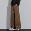Nova Tendência High Street Primavera e Outono Calças Casuais Pretas Versáteis Calças Esportivas Masculinas Largas de Perna Reta Loose Cross-border