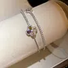 Pulseira Dupla Camada Borboleta Coração Geométrica de Zircônia Simples Europeia e Americana, Pulseira Fashion e Requintada, Joia de Luxo Leve e de Alta Qualidade para Mulheres