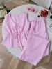 Traje de Rayas de Color Sólido de Verano Chaleco Versátil Casual con Cordones Pantalones de Color Sólido con Cordones Holgados Traje Dulce Casual