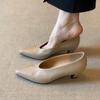 Zapatos de Tacón Alto de Punta para Mujer sin Cordones, Versátiles, de Boca Baja, Vintage, Minimalistas, de Tacón Grueso, Estilo Bruja