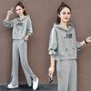 Sudadera con capucha de algodón de talla grande para Otoño e Invierno, Traje liso para imprimir, Pantalones de pierna ancha con abertura para mujer, Conjunto de dos piezas, Moderno y casual