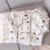 Pijama feminino estilo Ins para primavera e outono, estilo fino de algodão nuvem 2026, conjunto de roupa de casa com estampa de desenho animado doce, manga longa e calça comprida