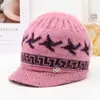 Sombrero de invierno para mujeres de mediana edad y ancianas, cálido con forro de terciopelo, gorro de lana tejido, protección contra el frío para señoras mayores, sombrero de algodón de ala ancha con pelo de conejo