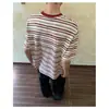 Camiseta de Manga Corta a Rayas y Bloques de Color Estilo Americano High Street Unisex Marca de Moda Holgada Casual Versátil Top de Manga Tres Cuartos