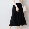 Novedad Primavera Verano 2026 Estilo Mujer Cintura Alta Color Sólido Diseño 6 Piezas Falda Holgada Casual Ropa de Trabajo Falda de Punto