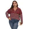 Suéter de punto de gran tamaño para mujer de otoño e invierno, nuevo, con costuras a rayas y cremallera de amor, F61800