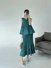Traje Feminino Elegante Miyake 2026 Verão Simples Plissado Drapeado Sem Mangas Top Peça Única Traje Feminino de Verão