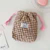 Bolsa de cordón a cuadros acolchada estilo coreano, una bolsa de almacenamiento a prueba de polvo elegante y práctica para cámaras instantáneas, con gran capacidad y portabilidad conveniente