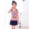 Moda Praia Infantil para Meninas Conjuntos de Top e Saia Esportivo Listrado de Marinheiro Roupa de Banho para Bebês