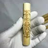 Pieza de Mango de Bambú de Jade Sólido con Material de Cristal Amarillo, Grabado Dorado, Arte de Bambú Tallado a Mano, Bambú al por Mayor