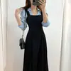 Camisa chique coreana estilo outono com amarração frontal, camisa feminina de manga comprida + vestido de alça