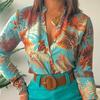 Conjunto de Roupas Femininas para Comércio Exterior Europeu e Americano 2026 Novo Produto Transfronteiriço, Estilo Maduro Estampa Digital Gola Alta Camisa de Manga Longa Top Feminino