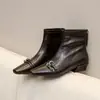 Hebilla de Cinturón Primavera y Otoño Botines de Tacón Grueso Estilo Retro Adelgazantes Punta Cuadrada Temperamento Nuevo Estilo Botas Chelsea Británicas de Cuero Sintético Francés