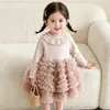 Vestido para Meninas 2026 Primavera Novo Estilo Doce de Malha Infantil Vestido Bolo Bufante Vestido Princesa Estiloso para Menininha