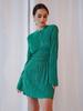 Vestido Verde Plisado para Mujer para el Viaje de Primavera 2026, Diseño de Comercio Exterior, Cintura Alta, Adelgazante, Cuello Redondo, Manga Larga, Vestido de Corte A