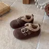 Zapatos Birkenstock con forro de felpa para niñas, cálidos de invierno, zapatos dobles de algodón y pelo, suela suave, zapatos de cuero para niñas, zapatos de conducción para niños, modernos