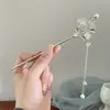 Grampo de Cabelo Flor com Franja Estilo Antigo para Mulheres, Novo Grampo de Cabelo de Alto Padrão Estilo Chinês, Novo Modelo 2024, Grampo de Cabelo para Vestido Ma Face, Acessório de Cabelo